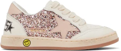Golden Goose Kids White & Pink Ball Star New Trainers In 25753 Peach/beige/wh