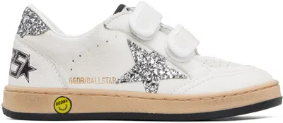 Golden Goose Kids White & Silver Ball Star Strap Trainers In 80185 White/silver