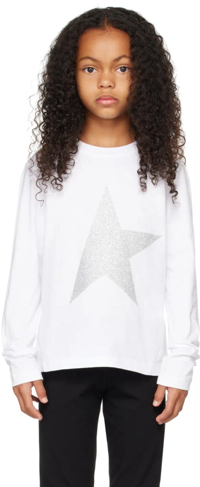 Golden Goose Kids White Star Long Sleeve T-shirt In 80185 White/silver