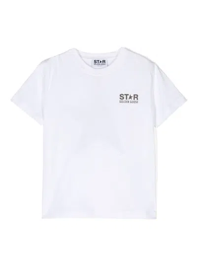 Golden Goose Kids' T-shirt Con Stampa In White/ Ivy Green