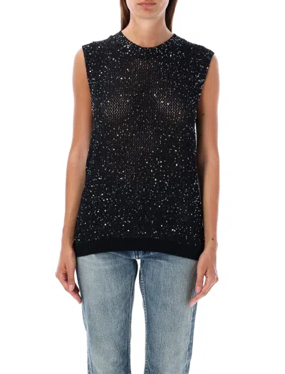 Golden Goose Knit Tank Top Sequin In Black