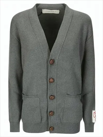 Golden Goose Knitted Cardigan With Contrasting Text Detail In Gray