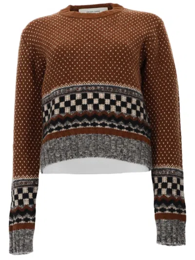 Golden Goose Knitted Sweater With Distinctive Patterns And Ribbed Details In Neutral