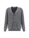 Golden Goose V-neck Gray Cardigan With Embroidered Patch In Gray