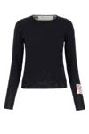 Golden Goose Crew Neck Wool Sweater With Lace Hem In Black