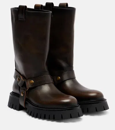 Golden Goose Kurt Leather Biker Boots In Brown