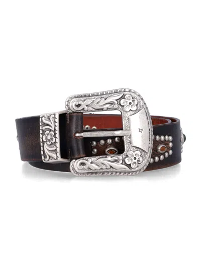 Golden Goose Lace Studded Leather Buckle Belt In Black