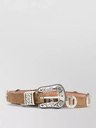 Golden Goose Lace Nabuk Belt Leather Threadings Studs In Neutral