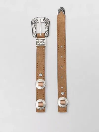 Golden Goose Lace Nabuk Thin Belt Metal Studs In Brown