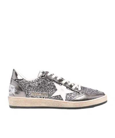 Golden Goose Deluxe Brand Women Ballstar Sneakers In Laminated Leather And Glitter In Gray