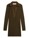 Golden Goose Lace-up Collared Knitted Mini Dress In Green