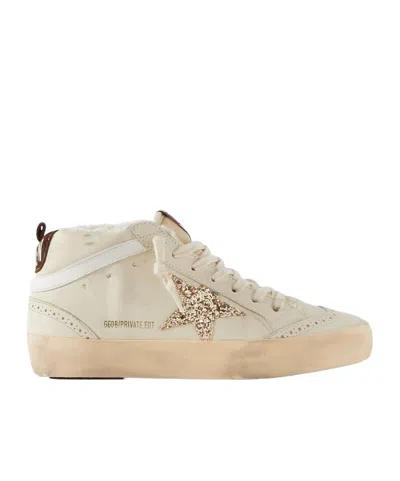Golden Goose Superstar Distressed Shearling-lined Rubber And Leather Sneakers In Ivory