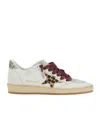Golden Goose Ballstar White Low Top Sneakers With Glittered Star Patch On The Side And Glittered Heel With Logo L In Multi