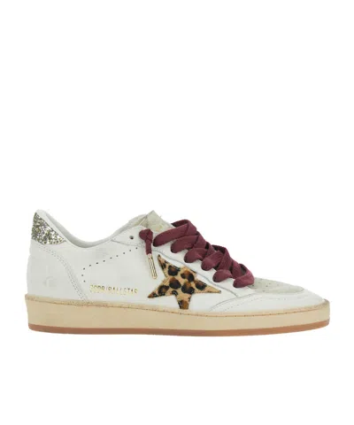 Golden Goose Ballstar White Low Top Sneakers With Glittered Star Patch On The Side And Glittered Heel With Logo L In Multi