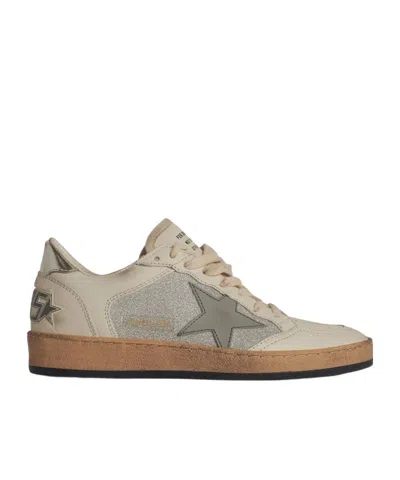 Golden Goose Ball Star White Leather Sneakers In Silver