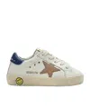 Golden Goose Junior Super-star In Nappa Leather With A Beige Star And Blue Heel Tab In White