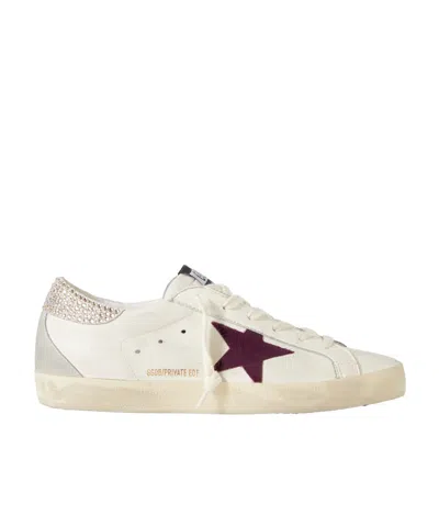 Golden Goose Super-star Crystal-embellished Velvet-trimmed Distressed Leather Sneakers In White