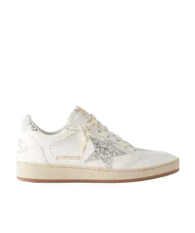 Golden Goose Ball Star Shearling-lined Embellished Distressed Leather Sneakers In White