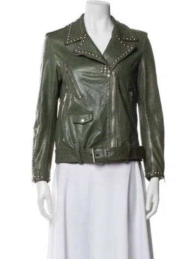 Pre-owned Golden Goose Lamb Leather Biker Jacket In Green