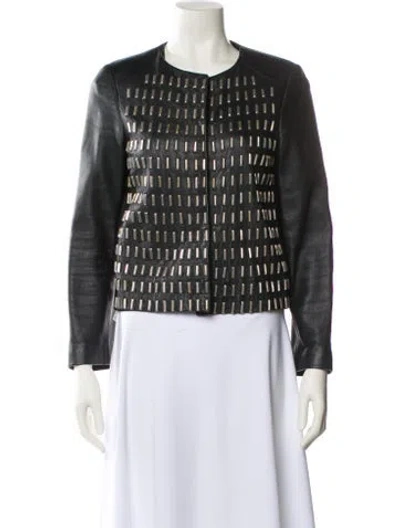 Pre-owned Golden Goose Lamb Leather Striped Jacket In Black