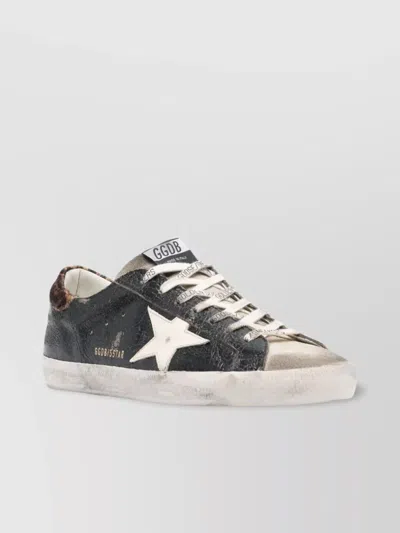 Golden Goose Laminated Super-star Distressed Animal Print Sneakers In Grey