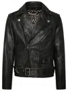 Golden Goose Black Biker Jacket With Notched Revers And Leopard Lining