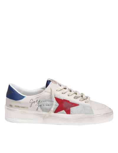 Golden Goose Leather And Fabric Sneakers In White/blue Red