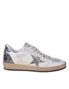 Golden Goose Nappa Leather Sneakers With Silver Glitter Star Accents In White/antracite