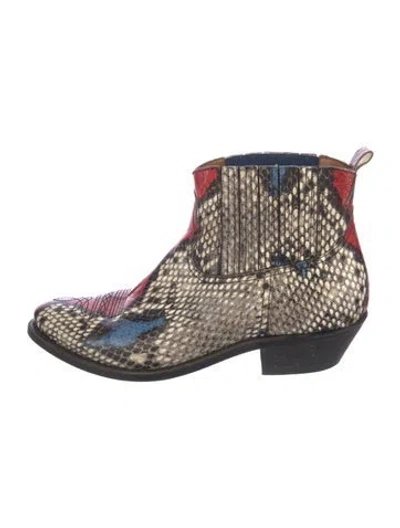 Pre-owned Golden Goose Leather Animal Print Western Boots In Neutral