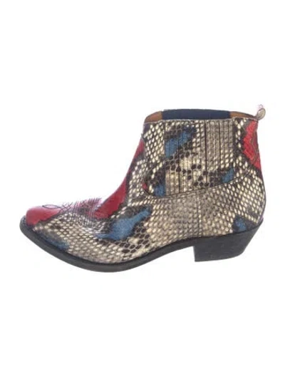 Pre-owned Golden Goose Leather Animal Print Western Boots In Neutrals