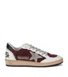 Golden Goose Ball-star Leather-trimmed Glitter Sneakers In Burgundy