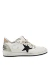 Golden Goose Ballstar Leather Upper And Toe Glitter Star And Heel Suede Spur Shoes In Blanco