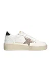 Golden Goose Women's Ball Star 2 Sneakers With Gold Glitter Star And Black Glitter Heel Tab In White