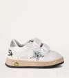 Golden Goose Junior Ball Star With Silver Glitter Star And Heel Tab In White