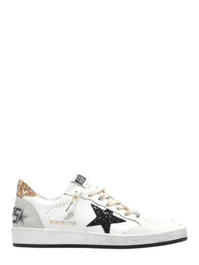 Golden Goose Leather Ballstar Sneaker With Glitter Star Detail And Lace-up Front In Multi