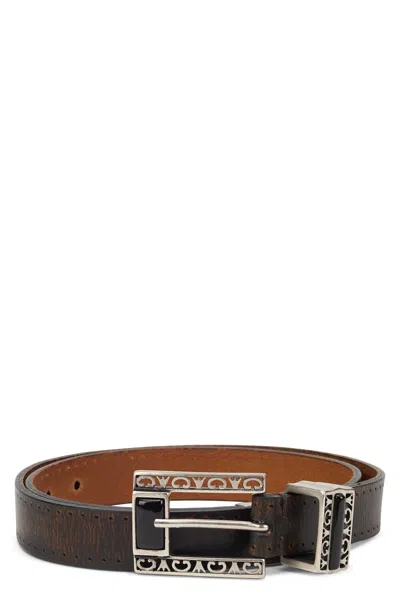 Golden Goose Leather Belt With Decorated Buckle In Brown