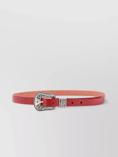 Golden Goose Leather Belt With Metal Western Buckle In Red