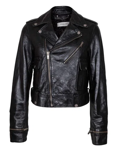 Golden Goose Leather Bike Jacket Color Black