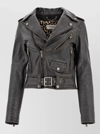 Golden Goose Leather Biker Jacket In Black