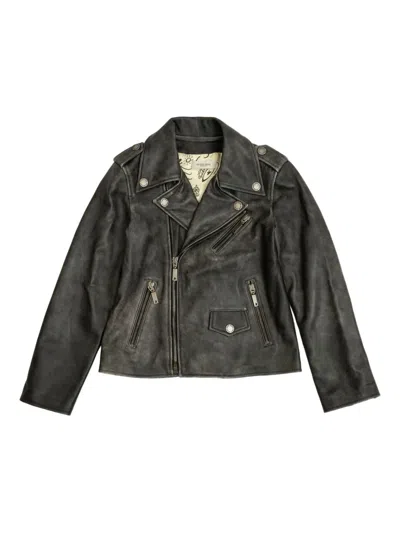 Golden Goose Leather Biker Jacket In Black