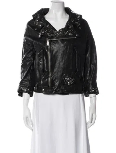 Pre-owned Golden Goose Leather Biker Jacket In Black