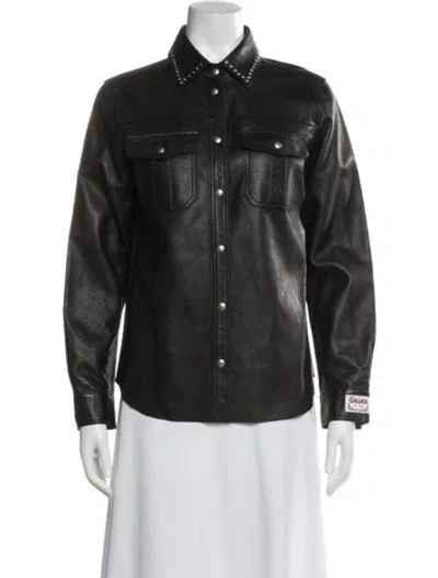 Pre-owned Golden Goose Leather Biker Jacket In Black