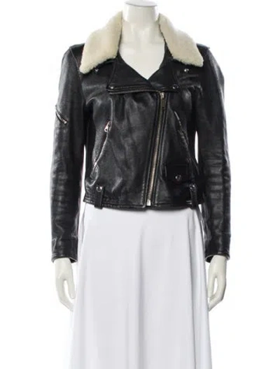 Pre-owned Golden Goose Leather Biker Jacket In Black