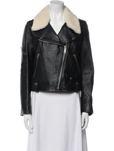 Pre-owned Golden Goose Leather Biker Jacket In Black
