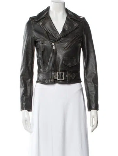 Pre-owned Golden Goose Leather Biker Jacket In Black