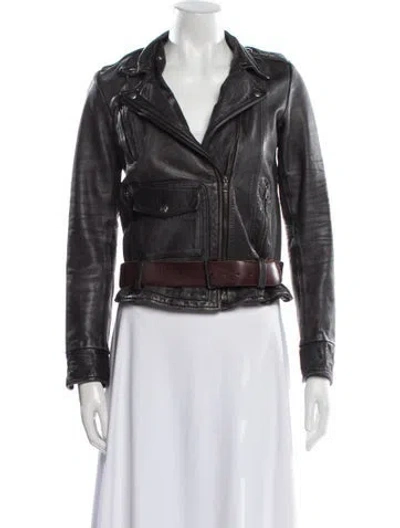 Pre-owned Golden Goose Leather Biker Jacket In Black