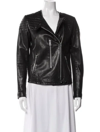 Pre-owned Golden Goose Leather Biker Jacket In Black