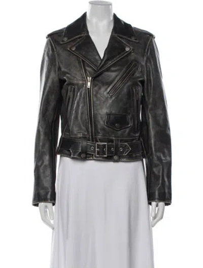 Pre-owned Golden Goose Leather Biker Jacket In Black/brown