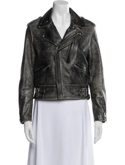 Pre-owned Golden Goose Leather Biker Jacket In Blue