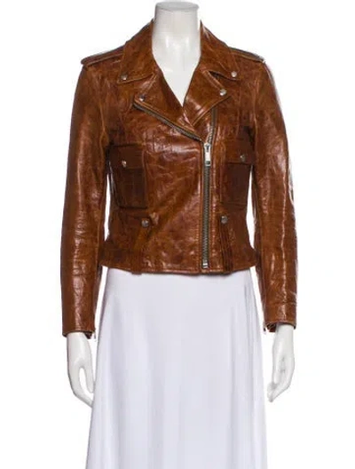 Pre-owned Golden Goose Leather Biker Jacket In Brown